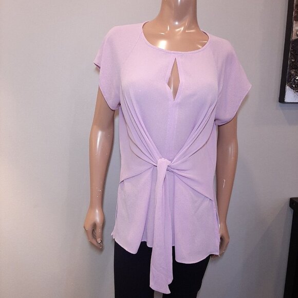 3/$20 Chenault Tie Front Blouse Womens XL Pink Short Sleeve Keyhole Tunic Top - Picture 13 of 13